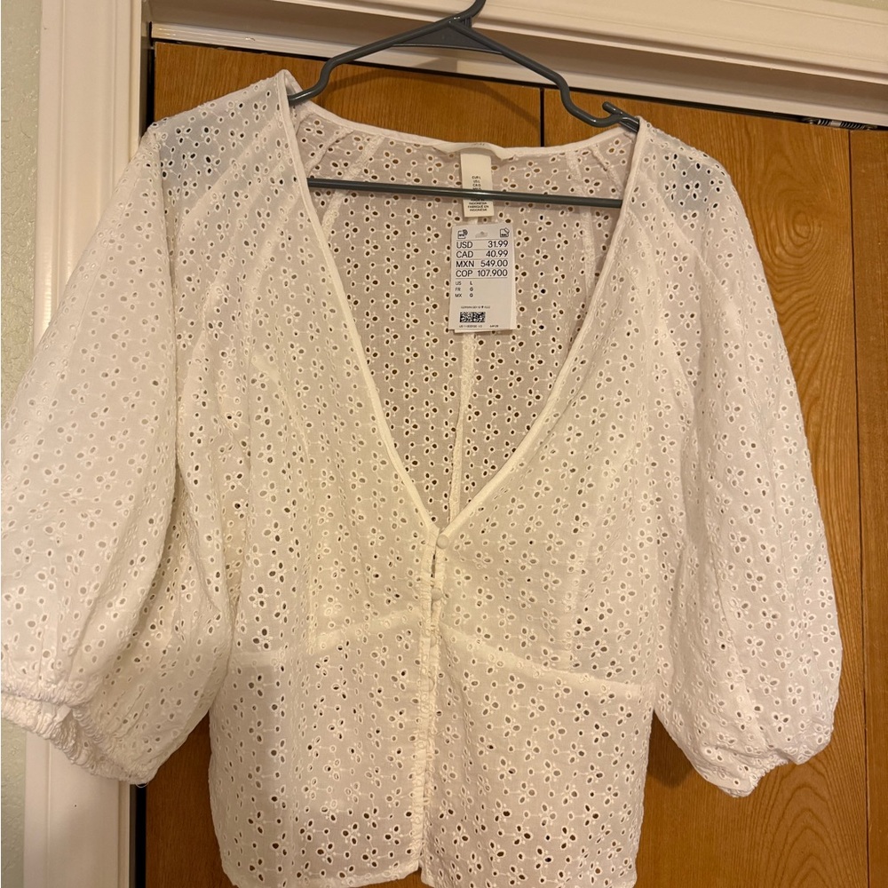 H&M White Eyelet Blouse